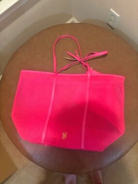 Victoria's Secret Hot Pink Mesh Travel Tote with Gold Logo